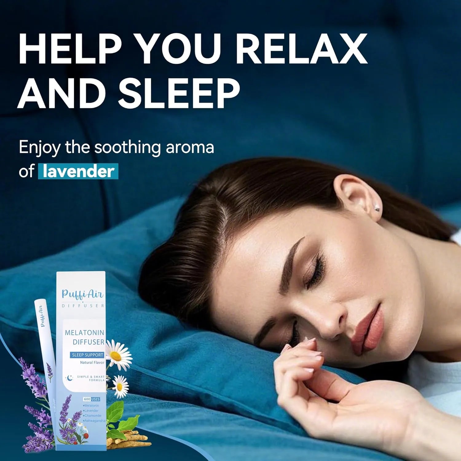 Herbal Melatonin Diffuser Upgraded with Lavender, Chamonile and Ashwagandha for Sleep Support